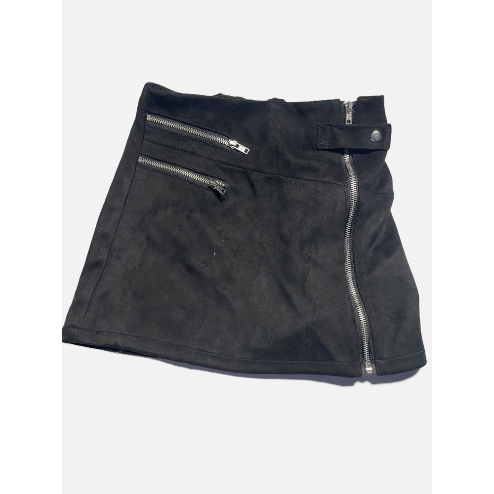 GB Girls Faux Suede Skirt Kids 6 Black Zip‎ Front Moto Edgy Chic Mini Skirt
